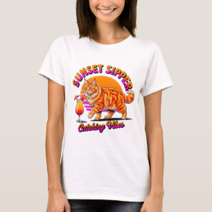 Sommerliche Katzenschwingungen – Süßes Trinkkatze- T-Shirt