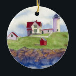 sommerliche Nubble-Keramik Keramik Ornament<br><div class="desc">Nubble Light House York Maine</div>