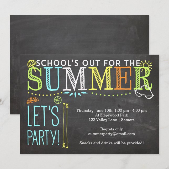 Sommerliche Party Einladung-Schule ist vorbei Einladung (Vorne/Hinten)