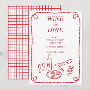 Sommerliche Party Einladung Wein und Dine