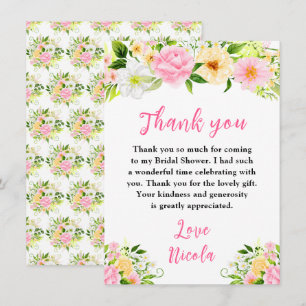 Sommerliche rosa und gelbe Blumen Brautparty Dankeskarte