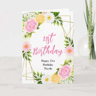 Sommerliche rosa und gelbe Blumen Geburtstag Karte