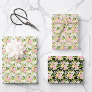 Sommerliche rosa und gelbe Blumen und Blätter