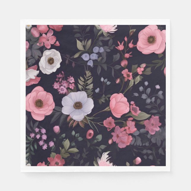 Sommerliche Rose auf schwarz Serviette (Vorderseite)