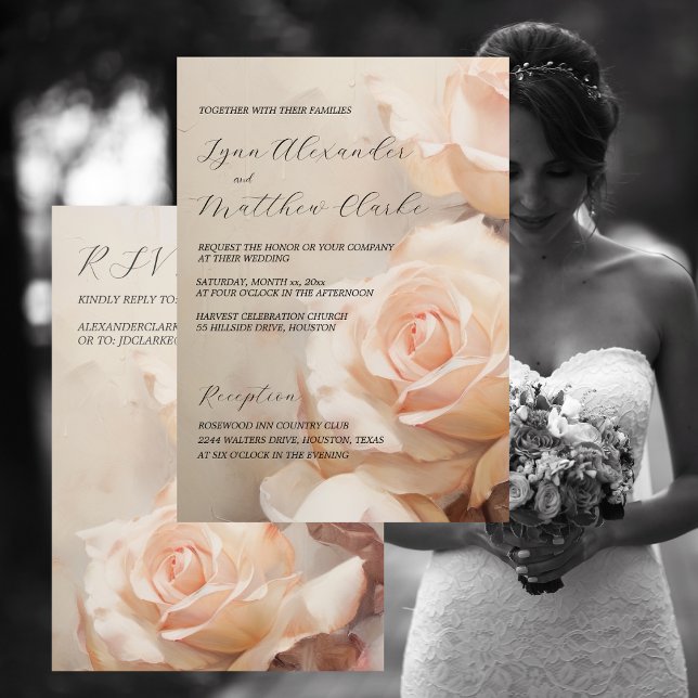 Sommerliche Rose Hochzeit und UAWG Einladung (Summer Roses Elegant Wedding Invitation and RSVP)