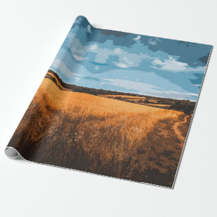 Sommerliche sonnige Landstraße Goldenes rustikales Geschenkpapier
