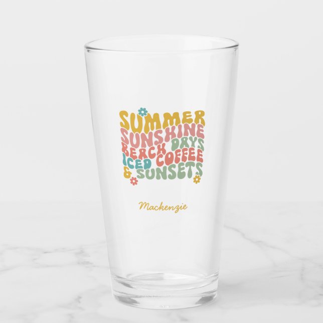 Sommerliche Sprichwort Retro Beach Ice Coffee Suns Glas (Vorderseite)