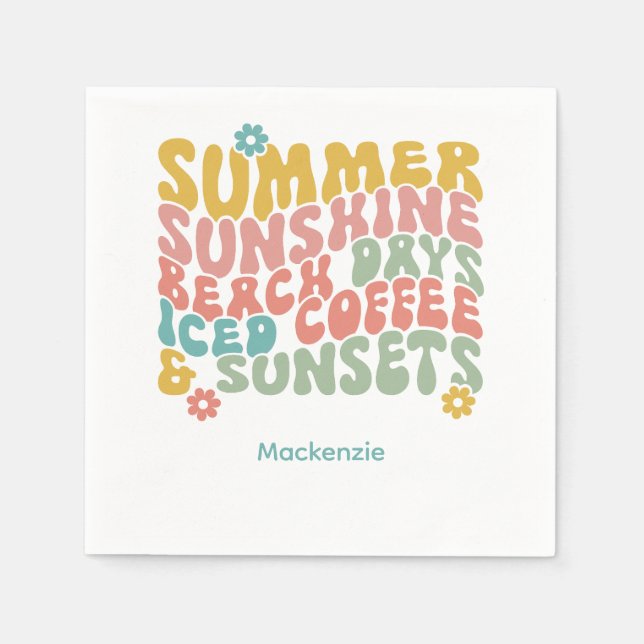Sommerliche Sprichwort Retro Beach Ice Coffee Suns Serviette (Vorderseite)