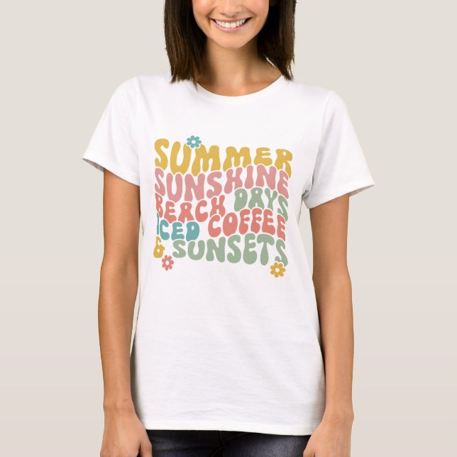 Sommerliche Sprichwort Retro Beach Ice Coffee Suns T-Shirt (Vorderseite)