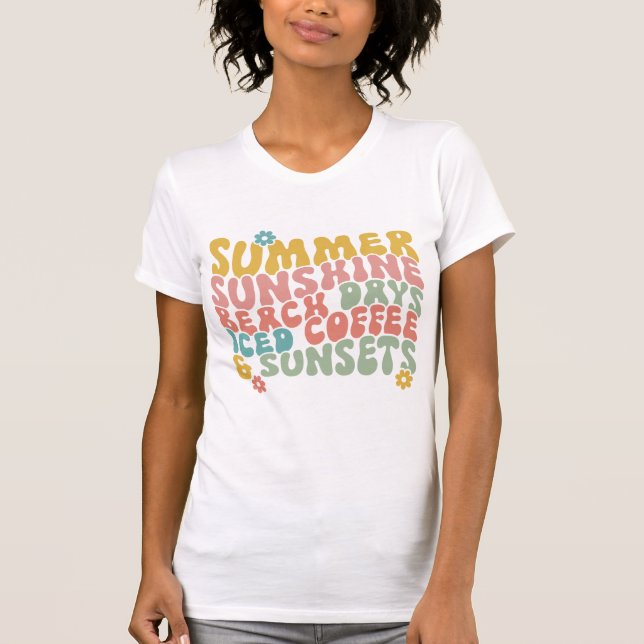 Sommerliche Sprichwort Retro Beach Ice Coffee Suns T-Shirt (Vorderseite)