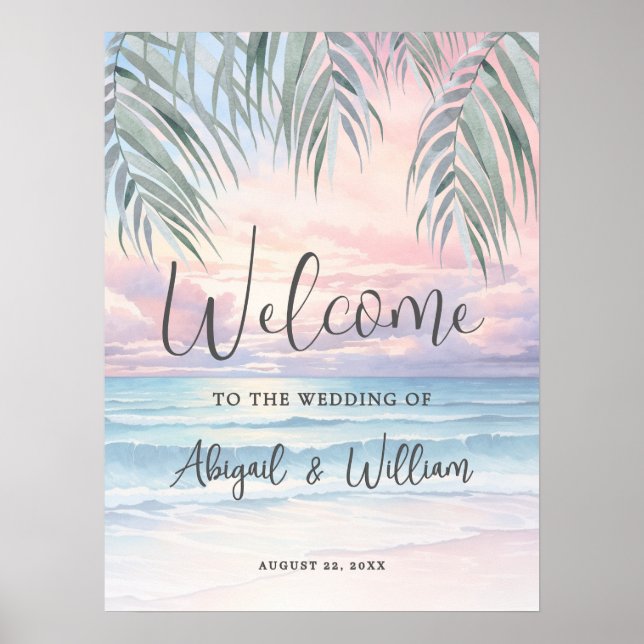 Sommerliche Strandhochzeit Willkommensschild Poster (Vorne)
