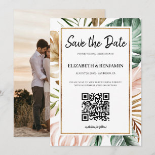 Sommerliche Tropenblätter QR-Code Foto Save The Da Date