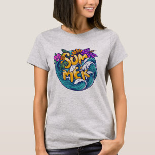 Sommerliche Tropische Blumen Strand Ozeanwellen He T-Shirt