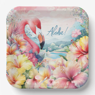 Sommerliche tropische Flamingo-Luau-Plattendesign Pappteller