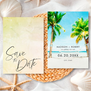 Sommerliche tropische Palmen Strandhochzeit Save The Date
