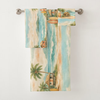 Sommerliche tropische Palmen Vintage-Surfboards Badhandtuch Set
