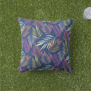 Sommerliche tropische Palmwedel auf Blau Kissen