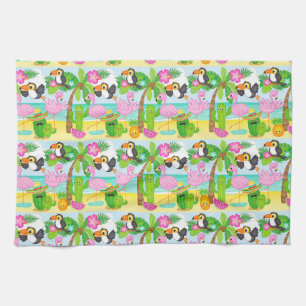 Sommerliche tropische Tukan- und Flamingo-Muster Geschirrtuch