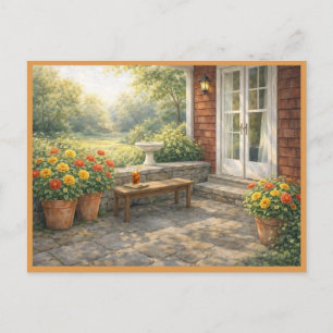 Sommerliche Veranda Orange Gelbe Rosen Aquarell Ku Postkarte