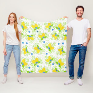 Sommerliche weiße und gelbe Zitronen Blumenmuster Fleecedecke