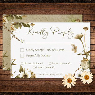 Sommerliche Wildblumen & Abendessen Hochzeit drei  RSVP Karte