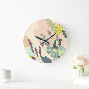 Sommerliche Wildblumen Abstrakte Pastelle Große Wanduhr
