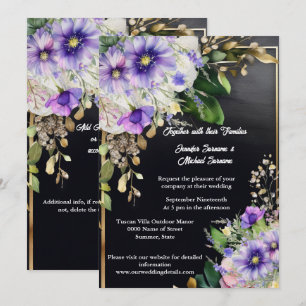 Sommerliche Wildblumen elegante schwarze lila Wass Einladung