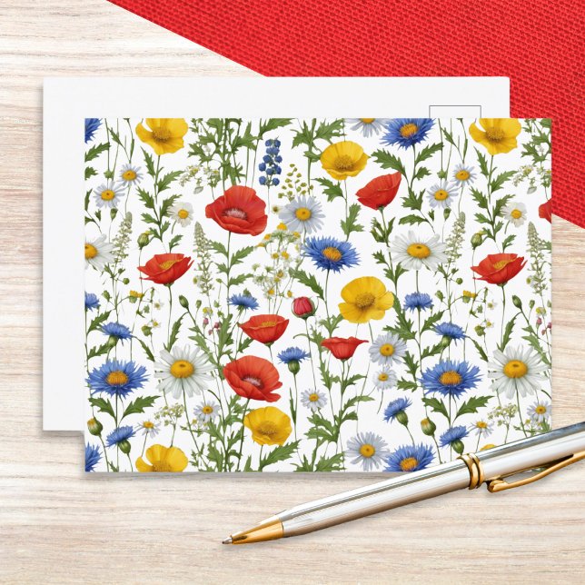 Sommerliche Wildblumen farbenfroh Postkarte (A postcard with colorful summer wildflowers design. Ideal for nature lovers and fans of floral style)