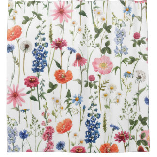 Sommerliche Wildblumen, wasserfarbenes nahtloses M Duschvorhang