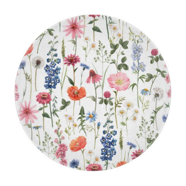 Sommerliche Wildblumen, wasserfarbenes nahtloses M Schneidebrett (Vorderseite)