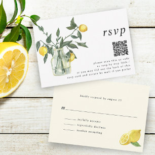 Sommerliche Zitronenarrangements und QR-Code RSVP Karte