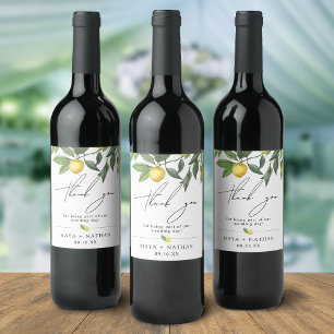 Sommerliche Zitronengrün Dankeschön Hochzeit Weinetikett