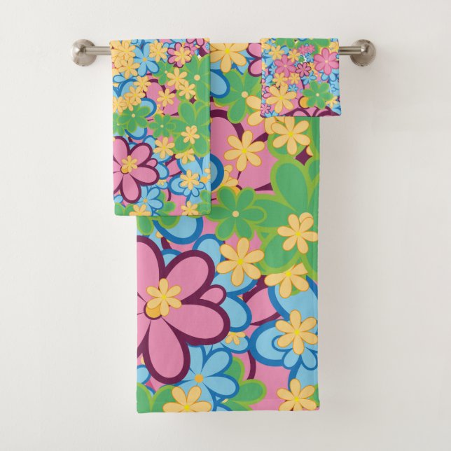 Sommerlicher 60er Blume Muster Badhandtuch Set (Insitu)