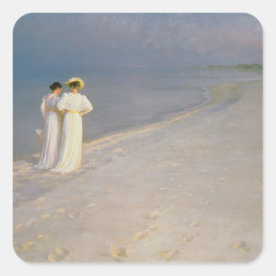 Sommerlicher Abend am Südstrand von Skagen Quadratischer Aufkleber