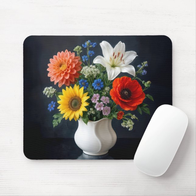 Sommerlicher Blumenstrauß in einer Vase Mousepad (Mit Mouse)