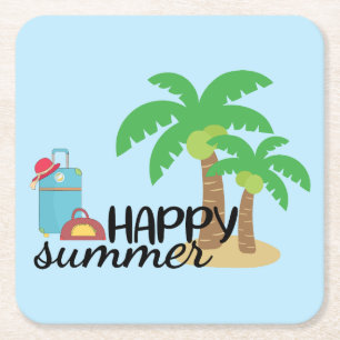 Sommerlicher glücklicher Sommer am Strand Rechteckiger Pappuntersetzer
