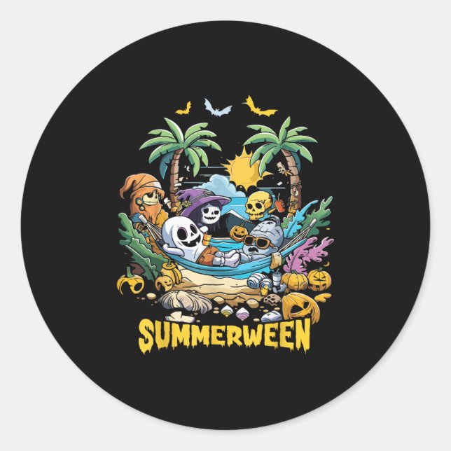 Sommerlicher Sommer Halloween Urlaubsstrand Runder Aufkleber (Vorderseite)