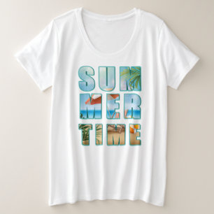 Sommerlicher Text mit Big Letters Beach-23430 Große Größe T-Shirt