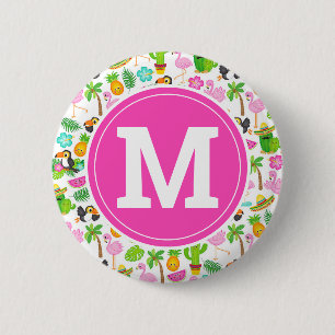 Sommerlicher tropischer Tukan und Blumenmuster Button