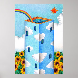 Sommerlicher Turm bedeckt von einem blauen Himmel. Poster