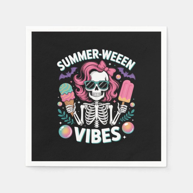 Sommerlicher Vibes Skeleton Urlaub Halloween Serviette (Vorderseite)