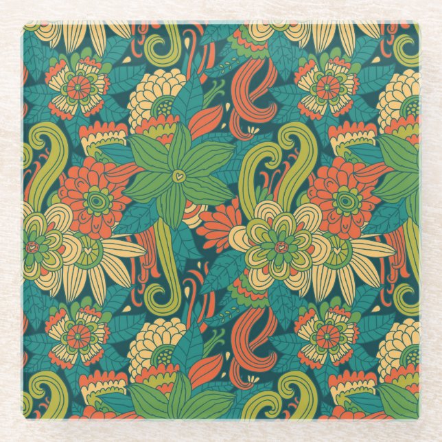 Sommerliches Blumenmuster Glasuntersetzer (Vorderseite)