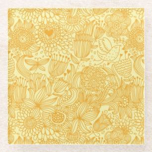 Sommerliches Blumenmuster in warmen Farben Glasuntersetzer