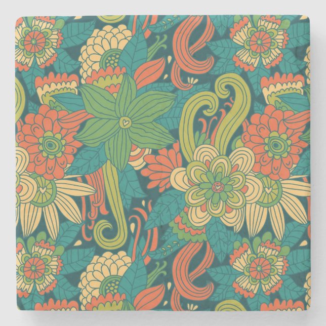 Sommerliches Blumenmuster Steinuntersetzer (Vorderseite)