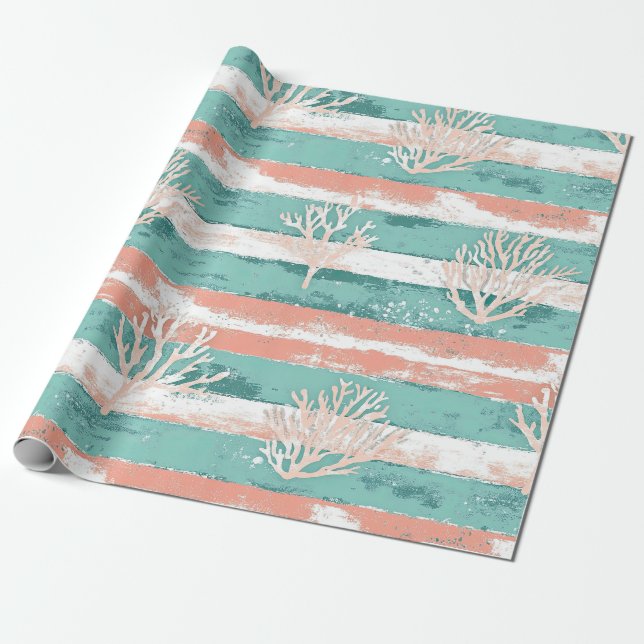 Sommerliches Küstenkorallenmuster Geschenkpapier (Ungerollt)