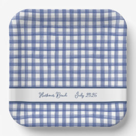 Sommerliches Marine-Blau-Gingham, Kariertes 4. Jul Pappteller