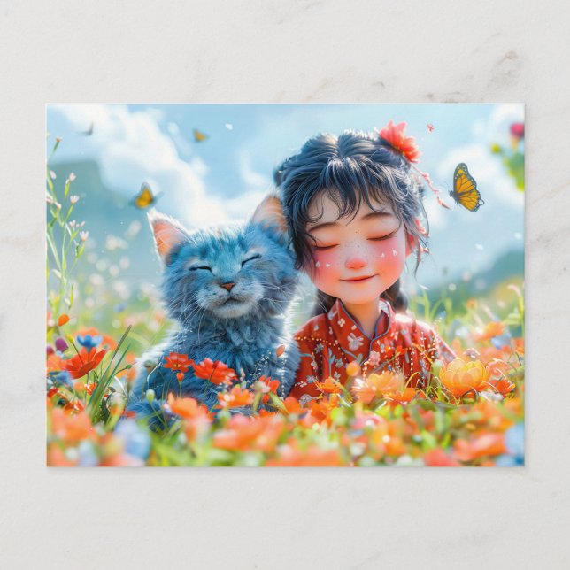 Sommerliches Nickerchen in den Wildblumen Feiertagspostkarte (Vorderseite)