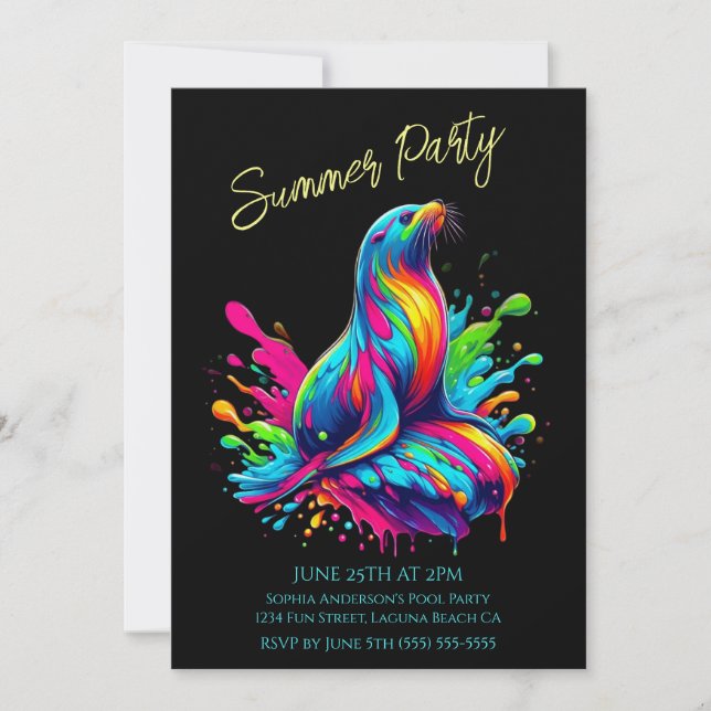 Sommerliches Party - farbenfrohe Seelöwen Einladun Einladung (Vorderseite)