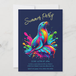 Sommerliches Party - farbenfrohe Seelöwen Einladun Einladung