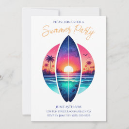 Sommerliches Party - Surfbrett im Sonnenuntergang Einladung